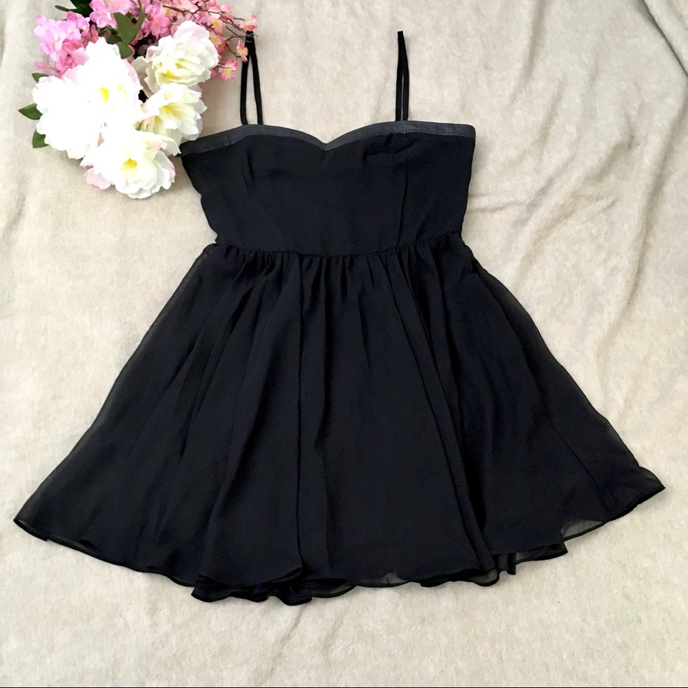 Flowy Chiffon Spaghetti Strap Dress with Faux Leather Detail